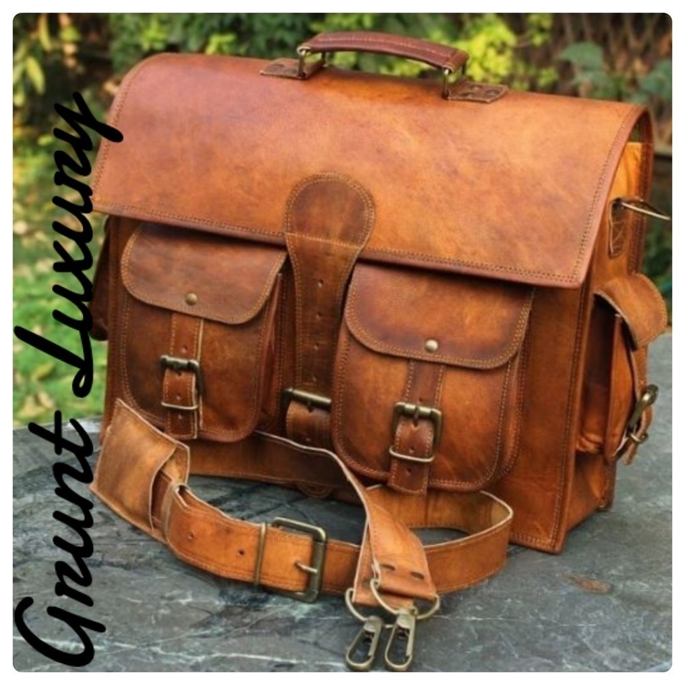 Handmade leather men’s briefcase with handle